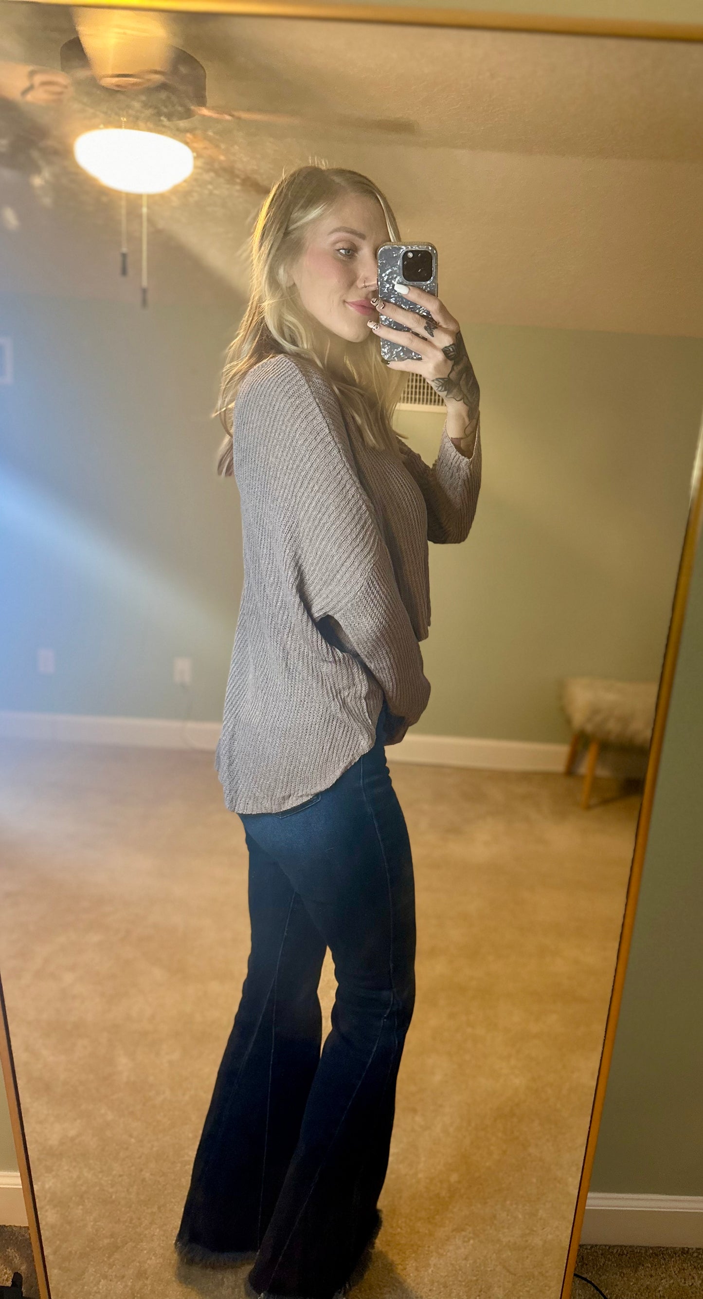 Grey Slouchy Long Sleeve Crop