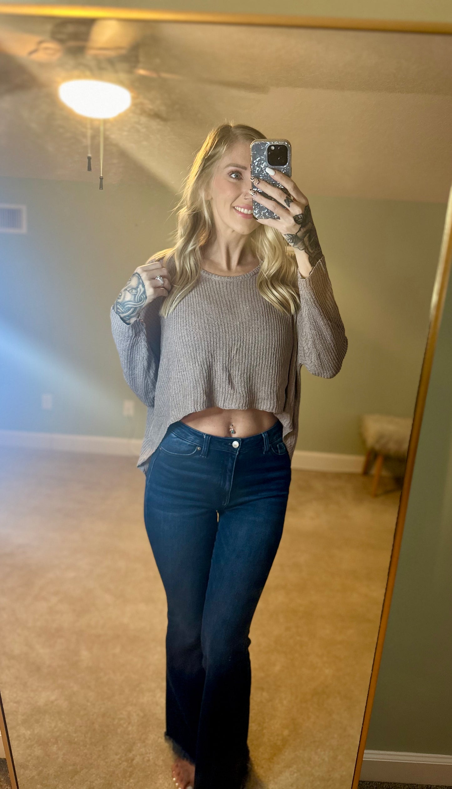 Grey Slouchy Long Sleeve Crop