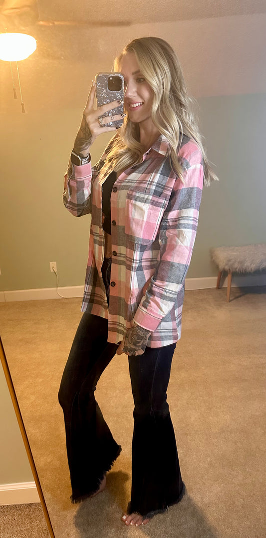 Pink Plaid Pocket Shirt