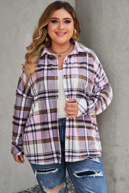 Plus Size Pink Plaid Shacket