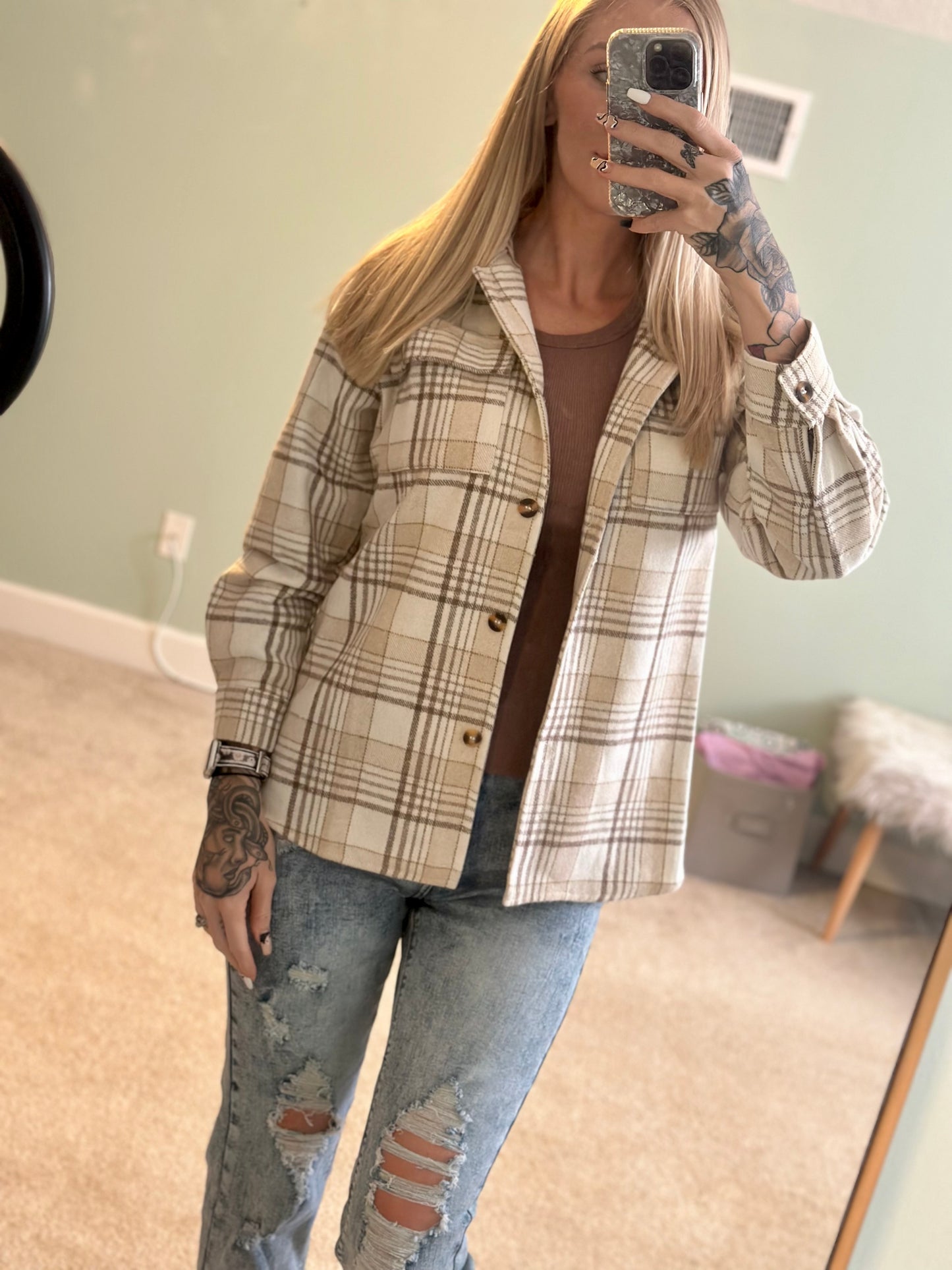 Khaki Plaid Shacket