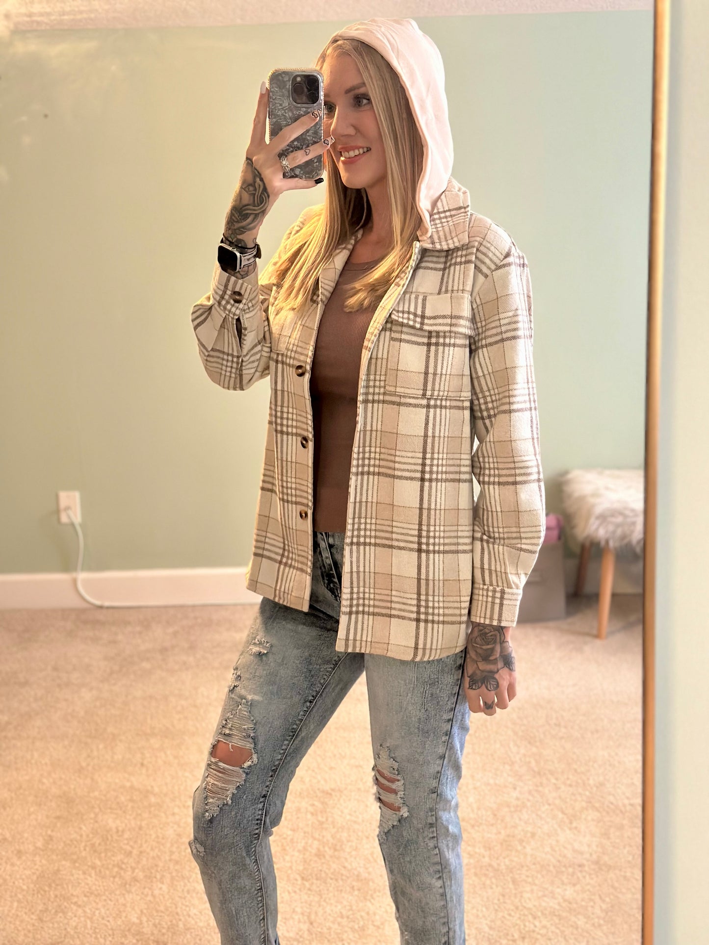 Khaki Plaid Shacket