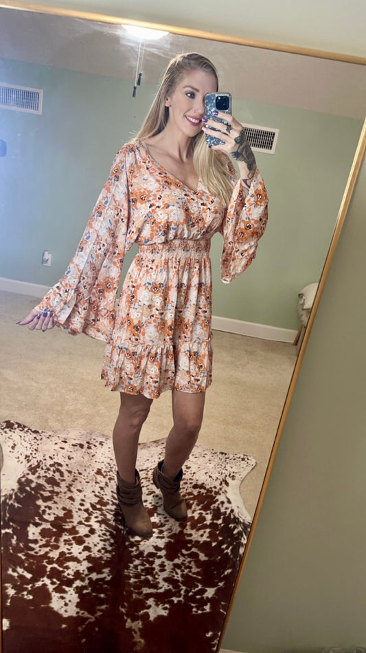 Orange Floral Smocked Dress