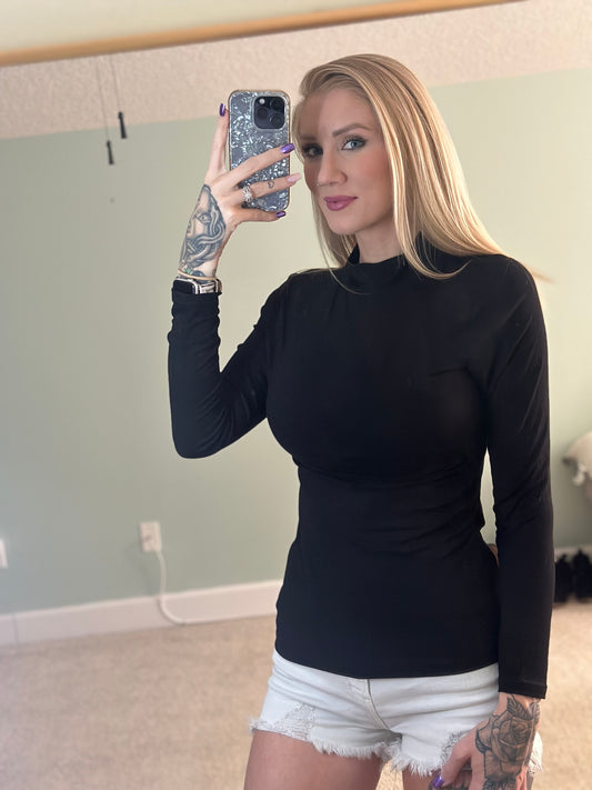 Black Ribbed Long Sleeve Top