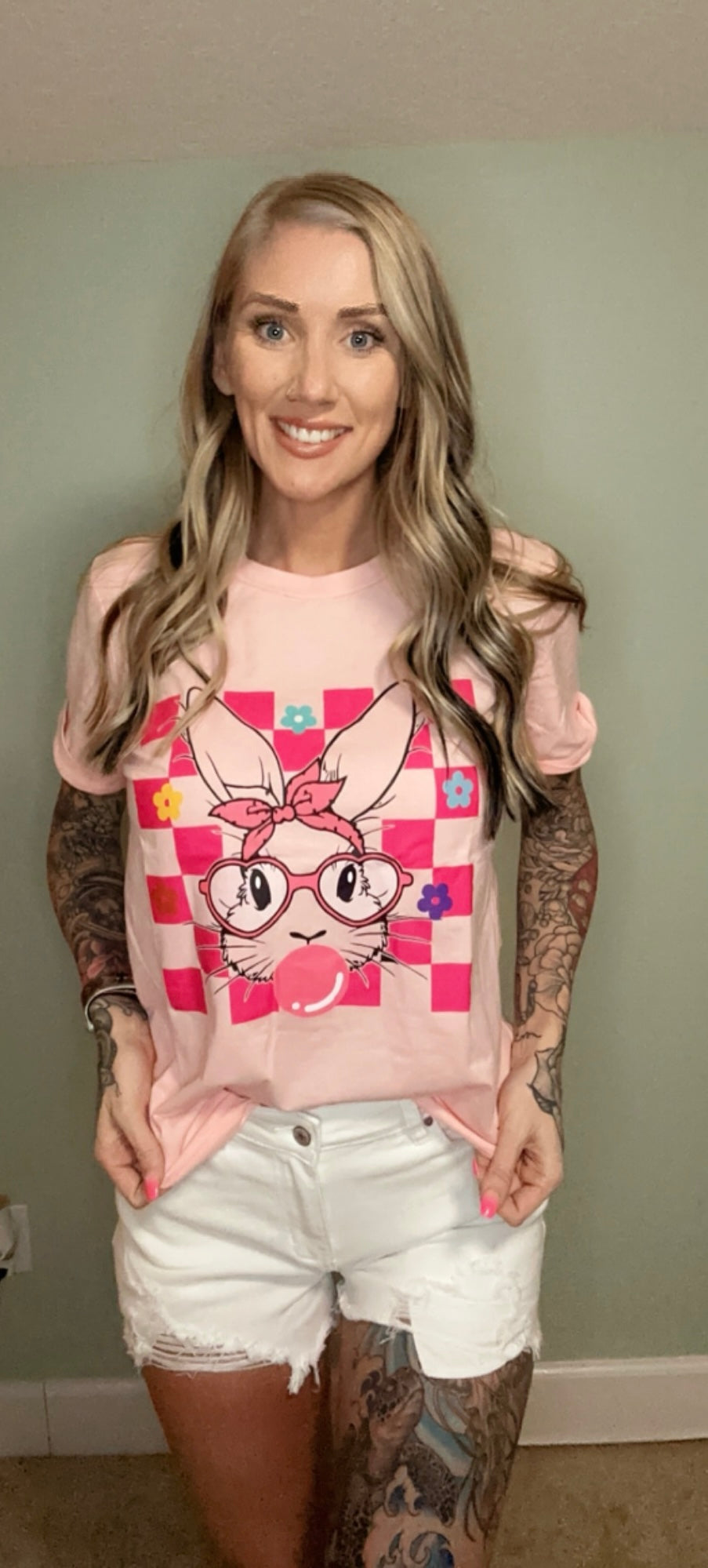 Pink Checkered Easter Bunny T-Shirt